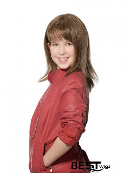 Straight Long Brown Synthetic 100% Hand-tied Kids Wigs