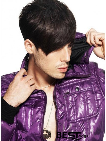 Remy Human Capless Short Straight Mens Hair Wigs