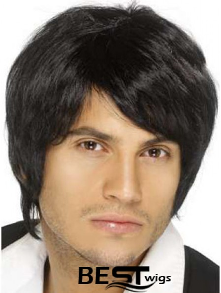 Remy Human Black Straight Short Capless Wigs Older Man