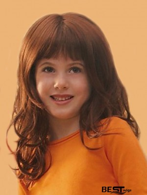 Curly Long Auburn Synthetic Lace Front Kids Wigs