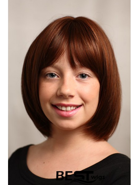 Straight Chin Length Auburn Synthetic Capless Kids Wigs