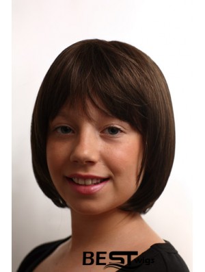 Straight Chin Length Brown Synthetic Capless Kids Wigs