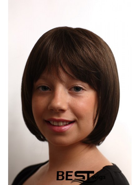 Straight Chin Length Brown Synthetic Capless Kids Wigs