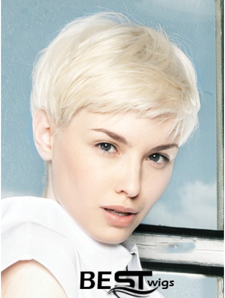 Lace Front Wig Platinum Color Short Length Straight Style Boycuts