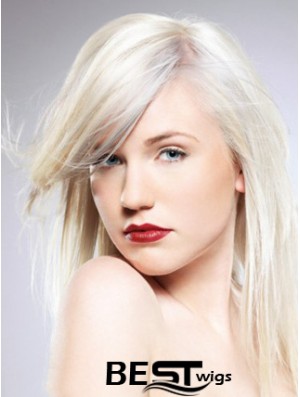 Capless With Bangs Long Straight 16 inch Platinum Blonde Convenient Fashion Wigs