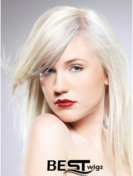 Capless With Bangs Long Straight 16 inch Platinum Blonde Convenient Fashion Wigs