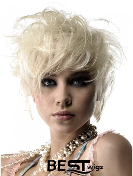 Lace Front Boycuts Short Wavy 8 inch Platinum Blonde Durable Fashion Wigs