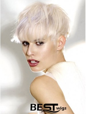 Monofilament Boycuts Short Straight 8 inch Platinum Blonde Ideal Fashion Wigs