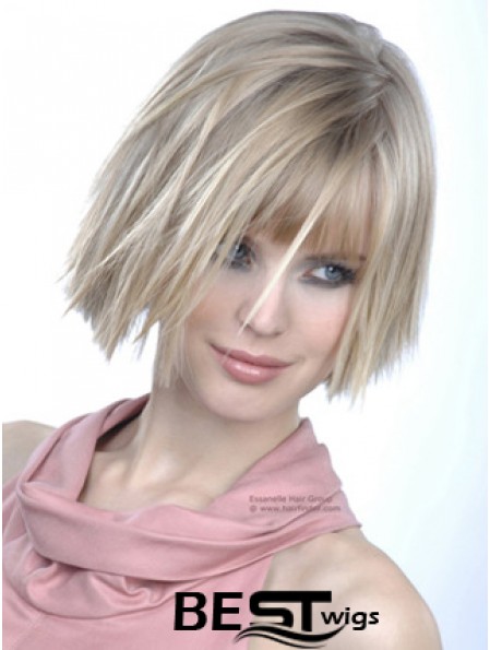 Monofilament Bobs Chin Length Straight 10 inch Platinum Blonde Good Fashion Wigs