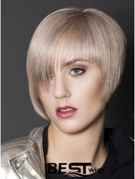 Capless Boycuts Short Straight 10 inch Platinum Blonde Sleek Fashion Wigs