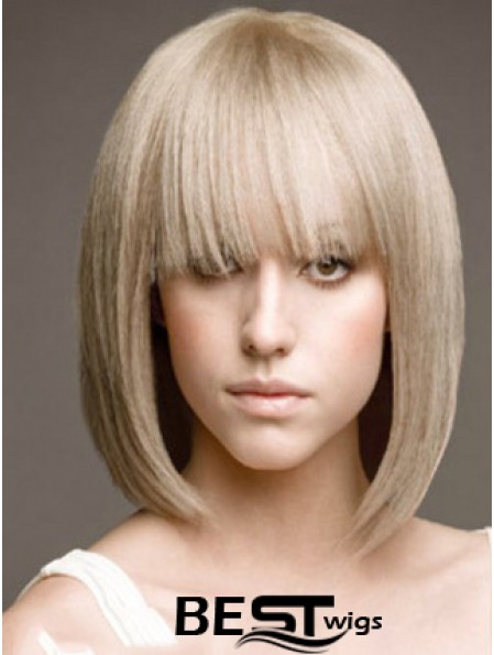 Full Lace Bobs Chin Length Straight 12 inch Platinum Blonde Beautiful Fashion Wigs