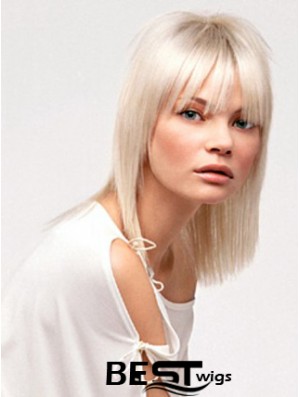 Lace Front With Bangs Shoulder Length Straight 14 inch Platinum Blonde No-Fuss Fashion Wigs