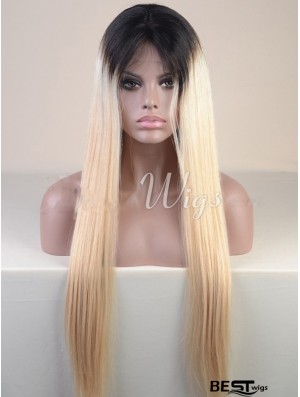 Long Ombre/2 Tone Straight Without Bangs Cheapest African American Wigs