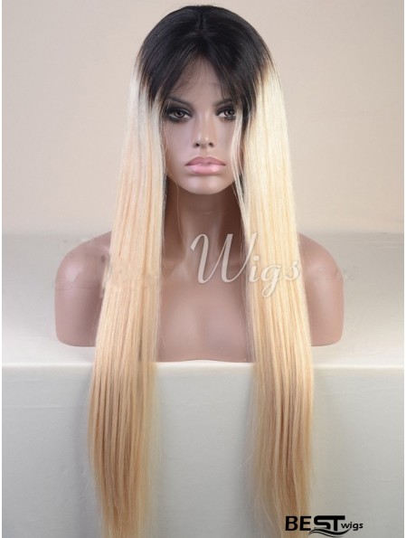 Long Ombre/2 Tone Straight Without Bangs Cheapest African American Wigs