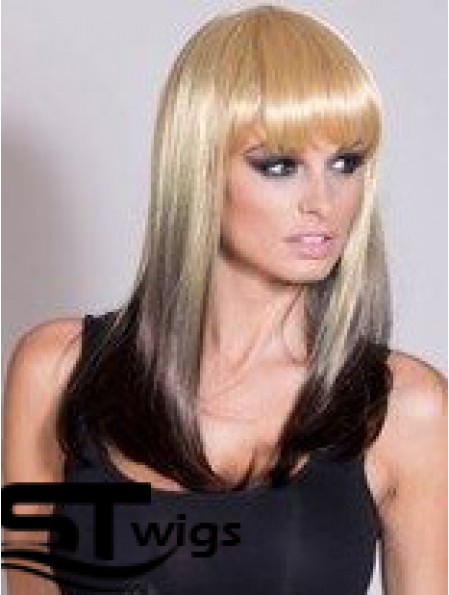 Affordable Ombre/2 Tone Long Straight With Bangs 20 inch Human Lace Wigs