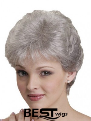 Short Grey Wigs With Synthetic Capless Straight Style