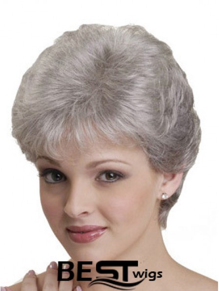 Short Grey Wigs With Synthetic Capless Straight Style