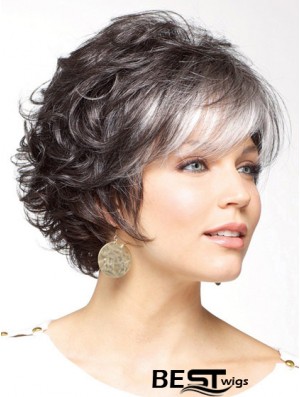 Classic Cut Wig Grey Cut Short Length Curly Style With Capless