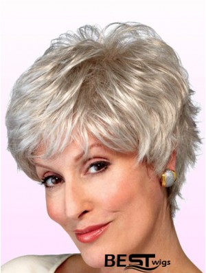 Wigs Elderly Lady Grey Style Short Length Wavy Style