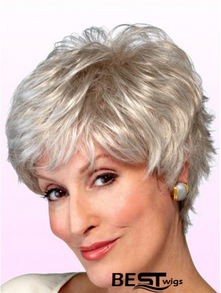 Wigs Elderly Lady Grey Style Short Length Wavy Style