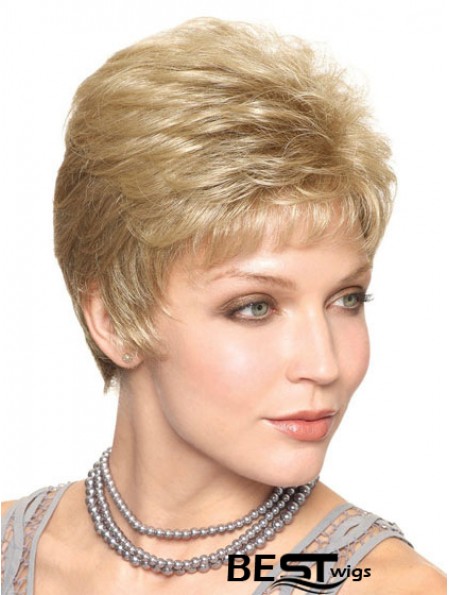 Blonde Cropped Straight Capless Boycuts 6inch Trendy Synthetic Wigs For Elderly Lady