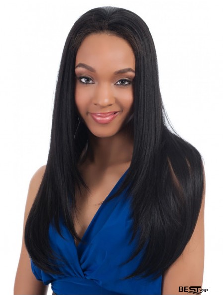 Straight Indian Remy Hair Black Long Convenient 3/4 Wigs