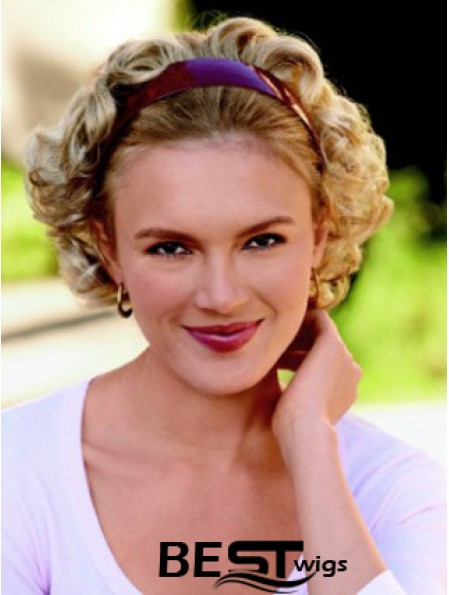 Short Curly Blonde Top Synthetic Half Wigs