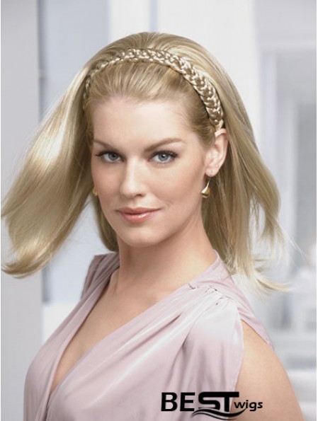 Shoulder Length Straight Blonde Ideal Synthetic Half Wigs