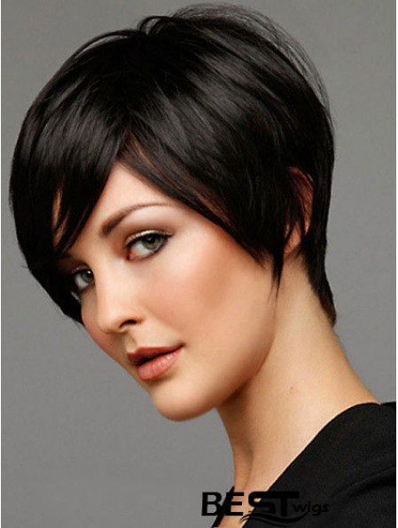 Black Straight Style Short Length Human Hair Wigs For Cancer