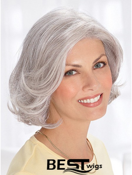 Grey Short Wig Remy Human Wavy Style Chin Length With Capless