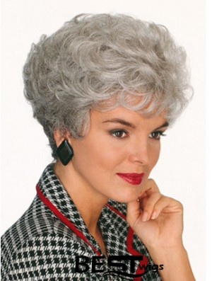 Professional Wigs With Capless Curly Style Short Length Grey Cut