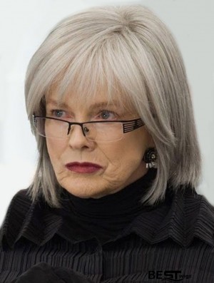 High Quality Grey Wigs With Straight Style Chin Length For Old Women