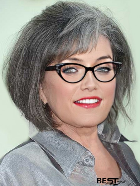 Straight Capless 12 inch Stylish Chin Length Grey Wigs