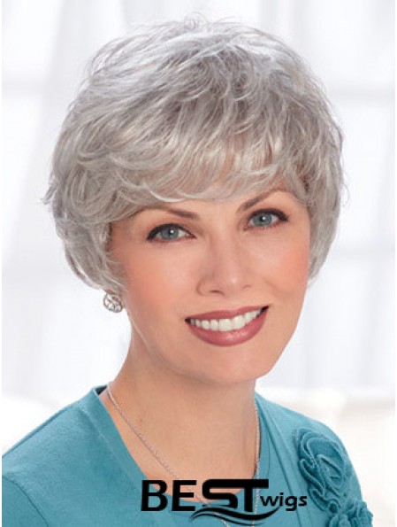 Lace Front Wigs Human Hair Short Length Wavy Style Grey Cut