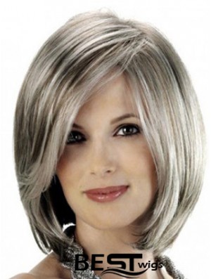 Straight Lace Front 12 inch Stylish Chin Length Grey Wigs