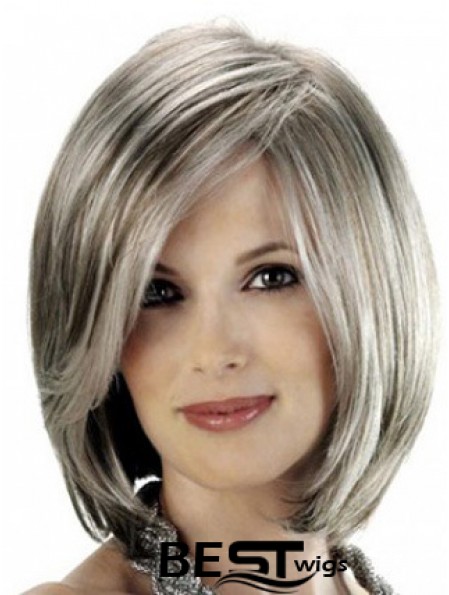 Straight Lace Front 12 inch Stylish Chin Length Grey Wigs