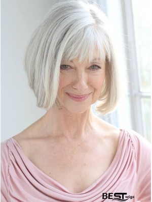 Real Hair Wigs With Remy Capless Grey Cut Chin Length