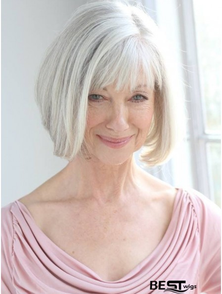 Real Hair Wigs With Remy Capless Grey Cut Chin Length