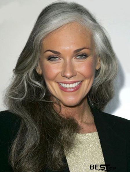 Wavy 100% Hand-tied 16 inch Perfect Shoulder Length Grey Wigs