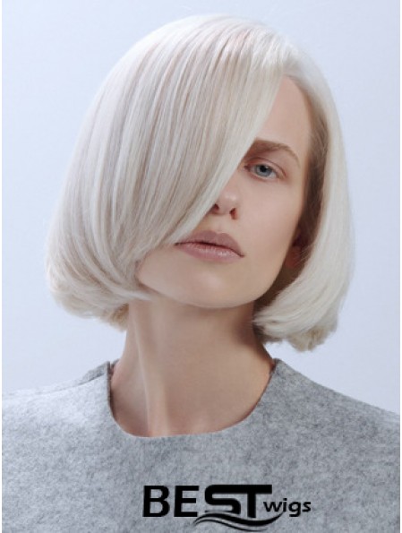 Chin Length Straight Lace Front Platinum Blonde Trendy Bob Wigs