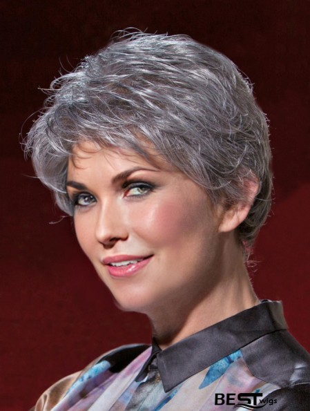 Ideal Short Wavy 100% Hand-tied Grey Wigs