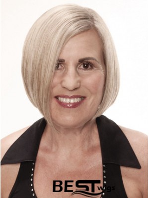 Remy Human Grey Short Straight Monofilament Platinum Blonde Wigs