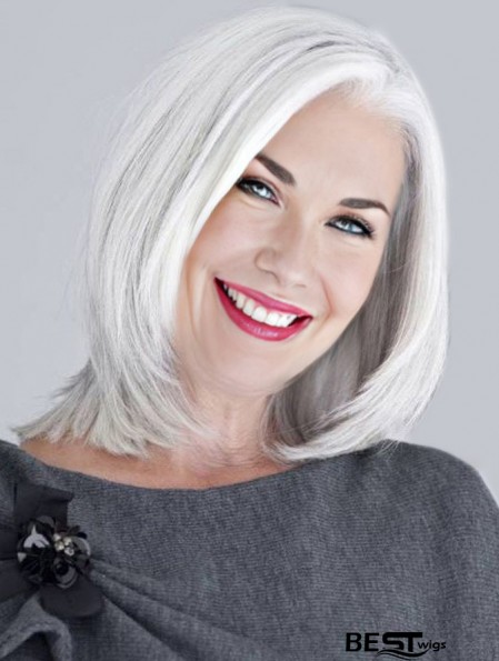 Straight Lace Front 14 inch Top Chin Length Grey Wigs