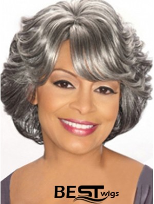 Capless Chin Length Grey Wavy Cheap Synthetic Wigs