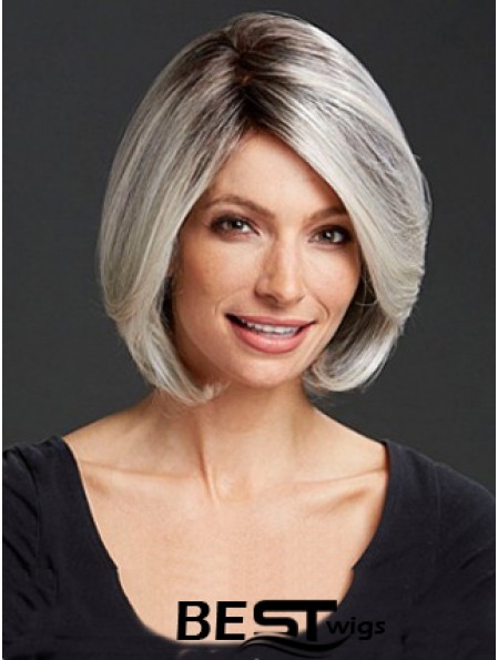 Straight Capless 12 inch Cheap Chin Length Grey Wigs