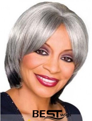 Straight Capless 10 inch Sassy Chin Length Grey Wigs