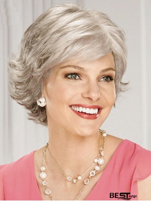 Grey Wig With Capless Wavy Style Chin Length