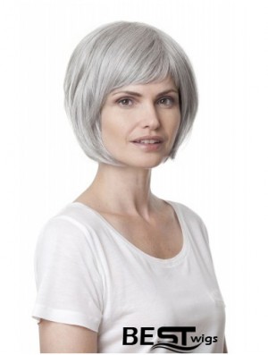 Synthetic Soft Chin Length Straight Grey Wigs