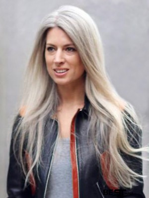 Natural Long Straight 18 inch Synthetic Grey Wigs