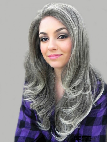 Cheapest Long Wavy 18 inch Synthetic Grey Wigs